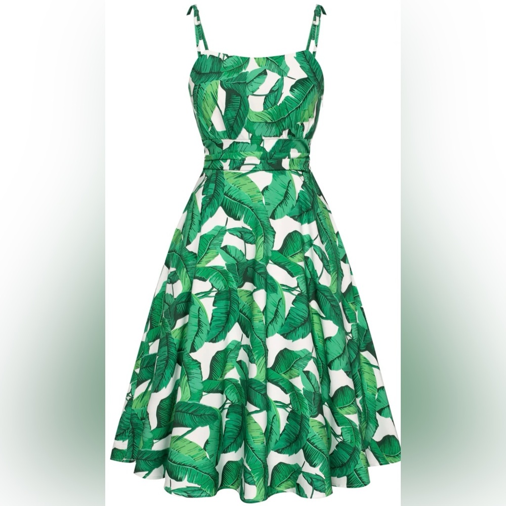 Belle Poque Green Banana Leaf Swing 1950s Style Dress Pockets lined NWT Sz Small